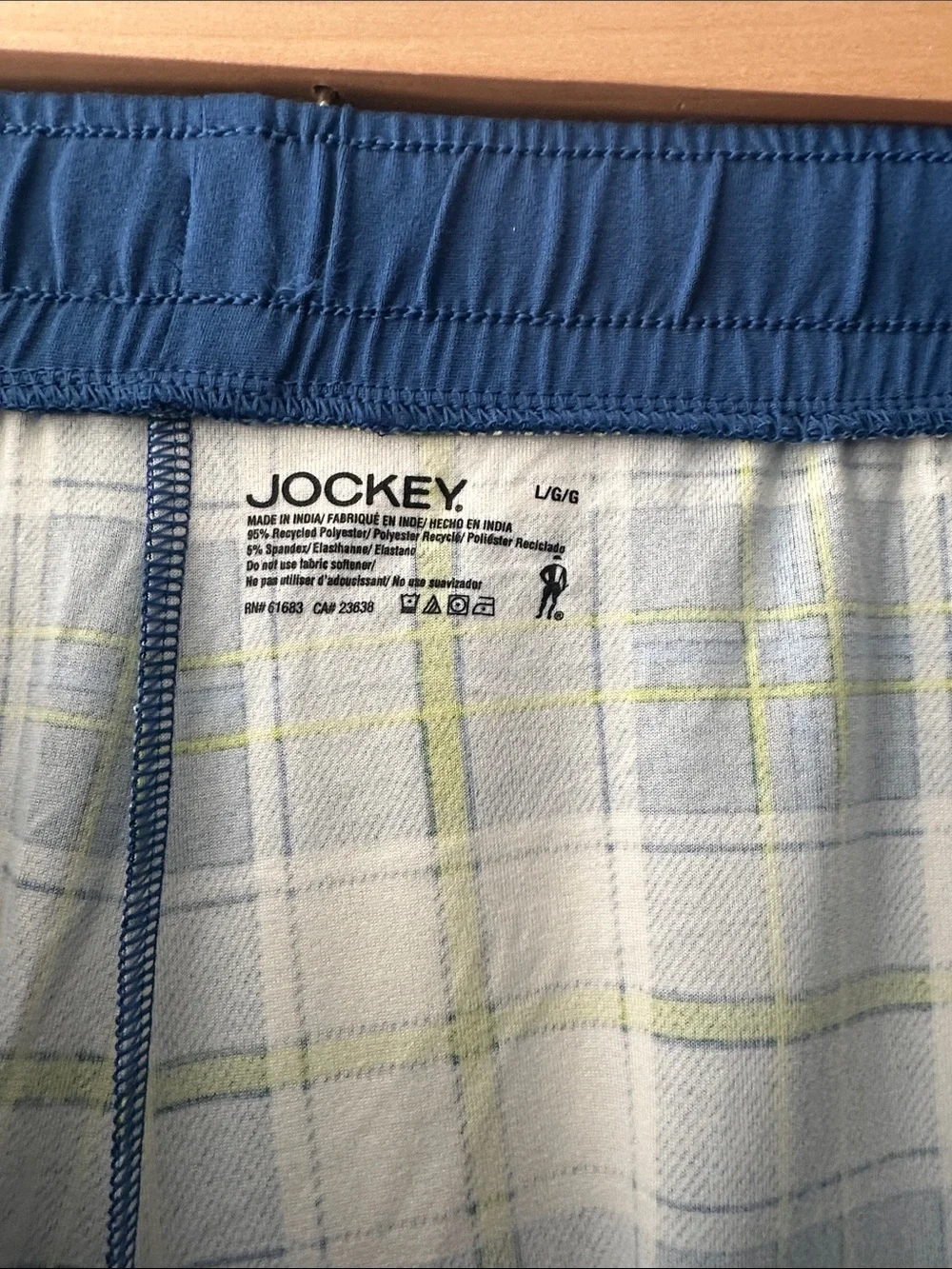 Jockey Blue White and Lime Plaid Lounge Shorts with Yellow Drawstring